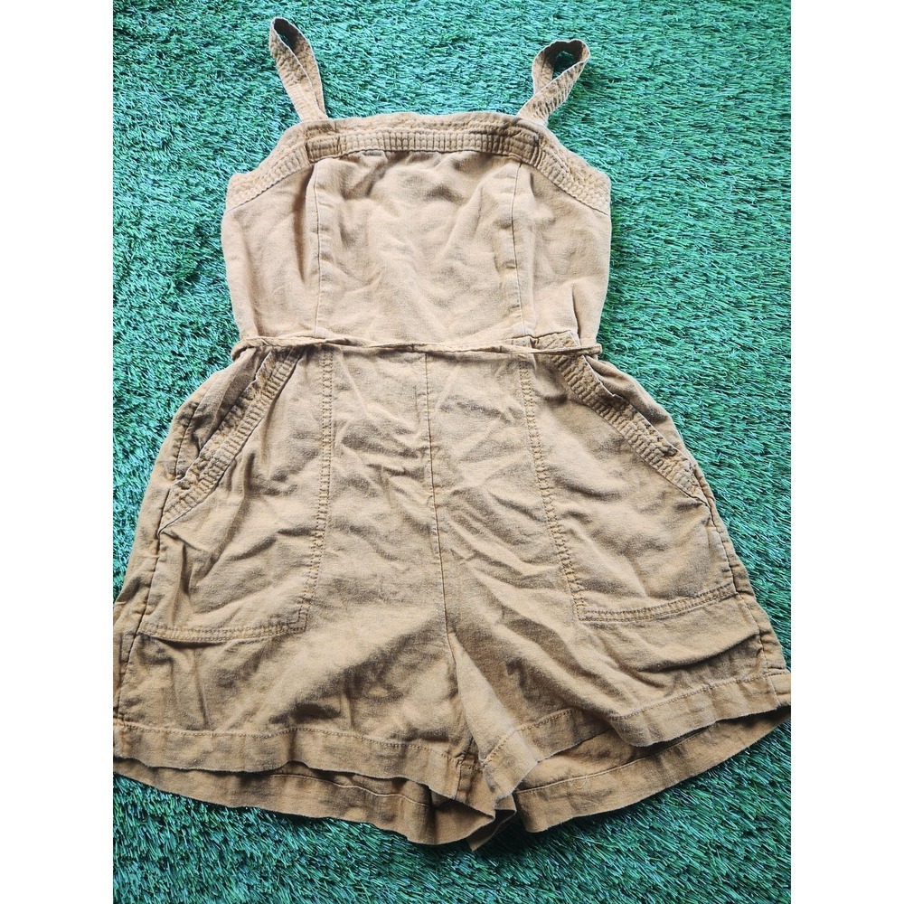 Old Navy Romper Womens S‎ Petite Brown Linen Blend Sleeveless Pockets Summer